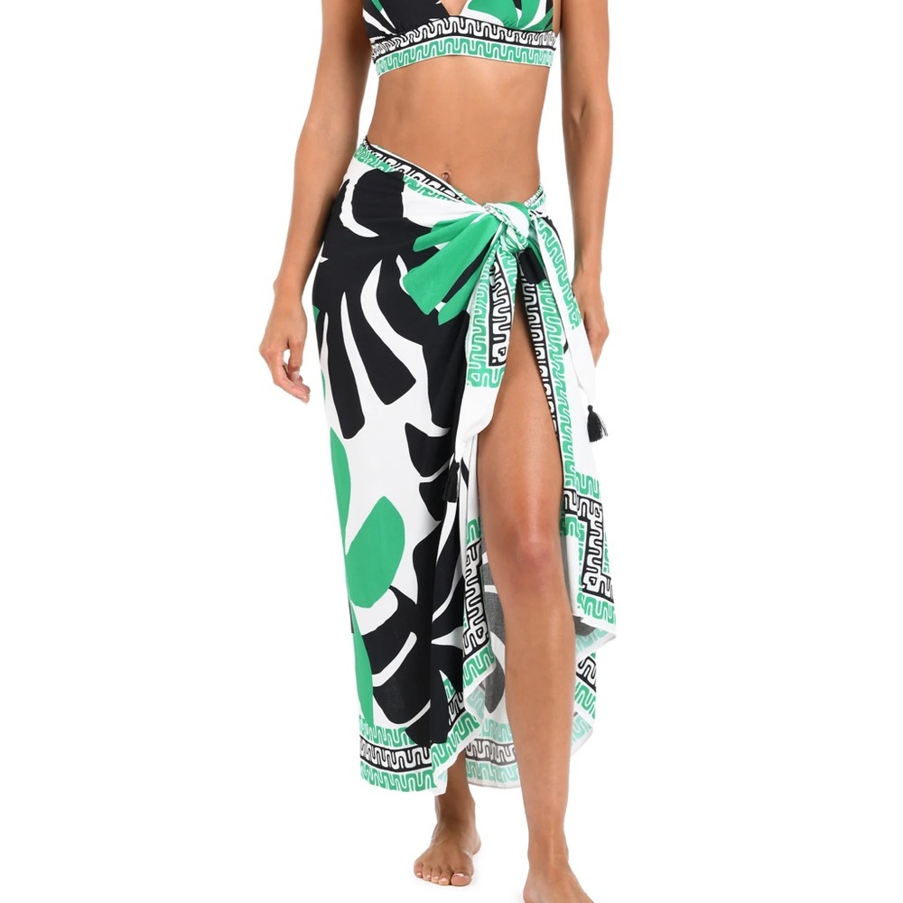 Tropical Green and Black Women's Swim Sarong